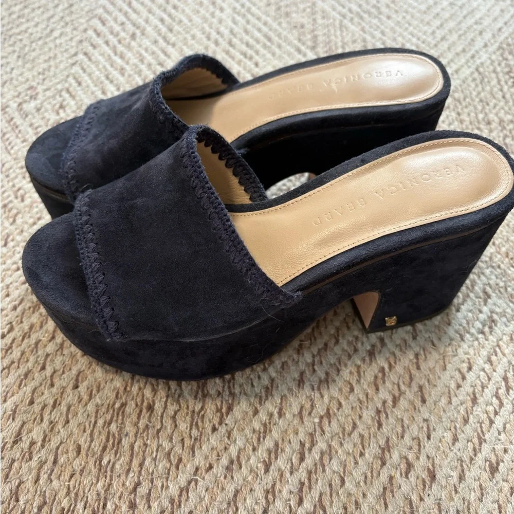 Veronica Beard Navy Suede Platform Mule Sandals